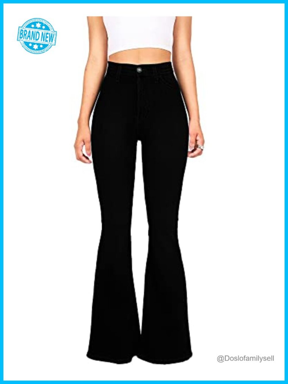 High Waisted Bell Bottom Flare Jeans Stretch Denim Multiple Button